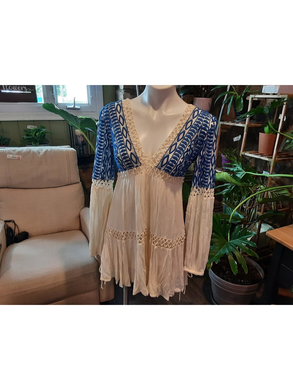 Free People Mini Dress Size 2 Blue and White